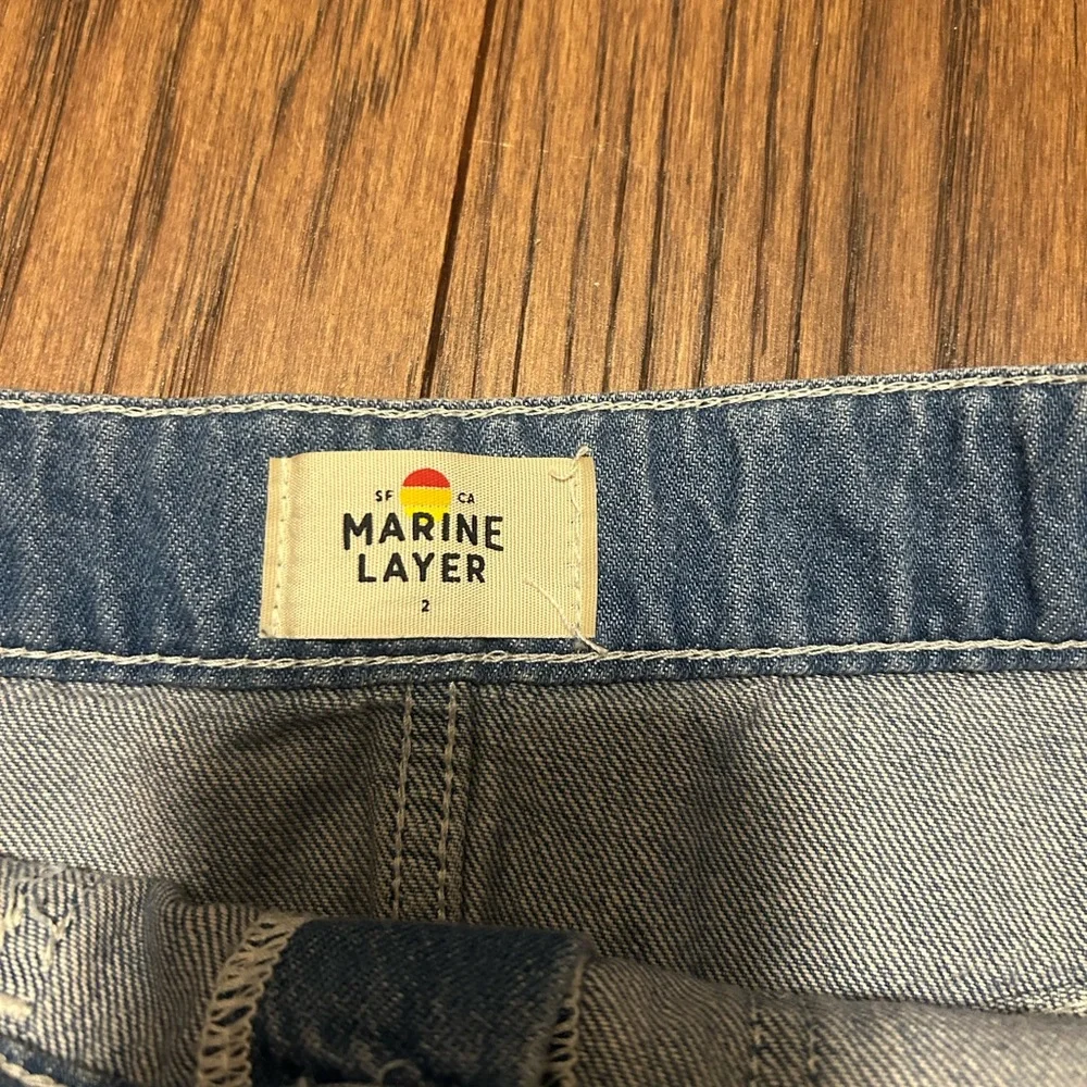 Marine Layer Emilia Mini Skirt Denim Button-Front A-Line Skirt